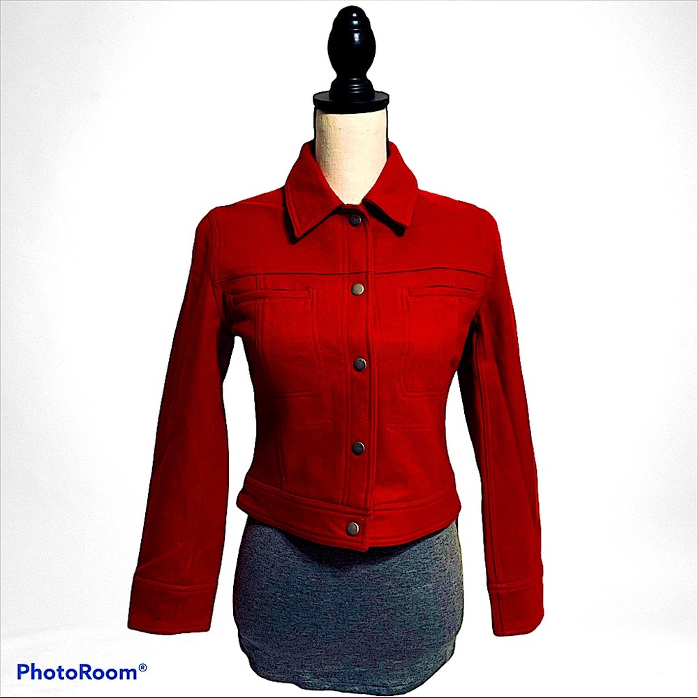 Express Red Collared Snap Button Wool Jacket - image 1